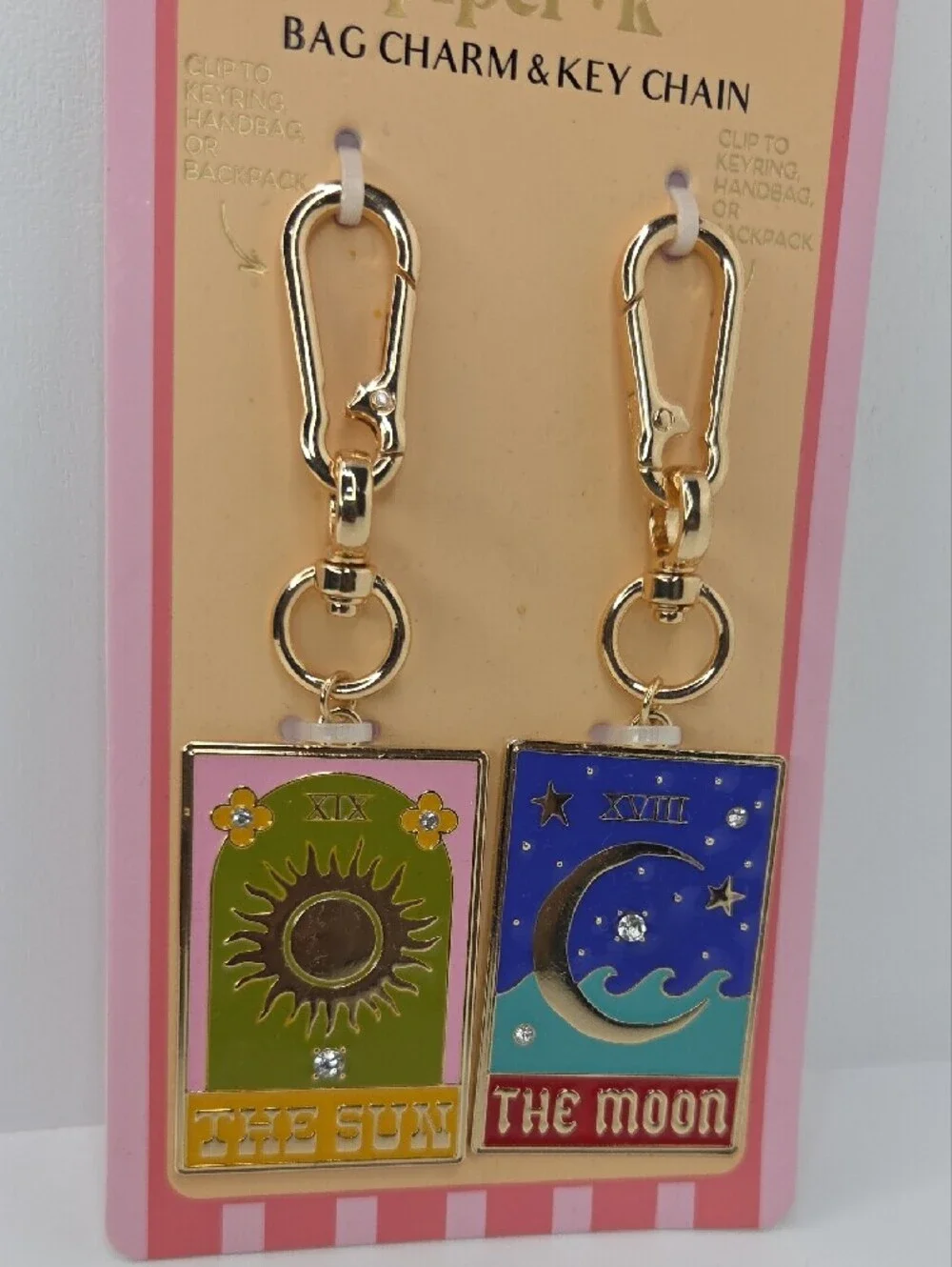 💙▪️piper k▪️ Uk Exclusive Sun & Moon Enamel Bag Charm Key Chains